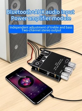 Wzmacniacz 2 x 50W regulacja basu i tonów wysokich BT 5.0 STEREO