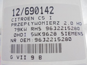 CITROEN C5 I VÁHA VZDUCHU 9632215280 2,0HDI 5WK9628