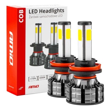 Żarówki samochodowe LED H8 H9 H11 Headlight COB 4Side MOCNE 6500K KOMPLET