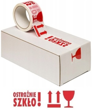 48/66 TAŚMA PAKOWA Z NADRUKIEM - OSTROŻNIE SZKŁO ostrzegawcza taśma