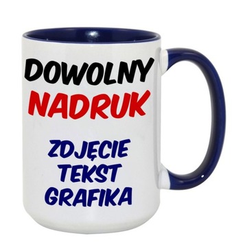 DUŻY KUBEK XXL Z TWOIM NADRUKIEM GRANATOWE DODATKI