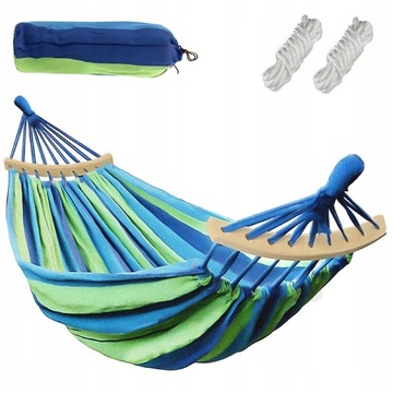 HAMAK OGRODOWY Z DRĄŻKIEM STELAŻEM 220x80 + TORBA BAWEŁNIANY XXL