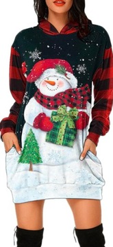 SUKIENKA BLUZA ŚWIĄTECZNA CZARNA/BIAŁA DŁUGI RĘKAW BAŁWAN IMPREZA XL/XXL