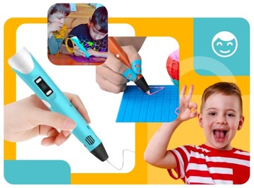 3D РУЧКА СИНИЙ 3D ПРИНТЕР ДЛЯ ДЕТЕЙ РУЧКА + стержни 210м + НАБОР КОВРИКОВ