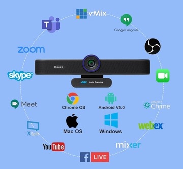Веб-камера Tenveo VA300C 4K UHD ePTZ, пульт дистанционного управления с 4-кратным зумом, 2 динамика с микрофоном
