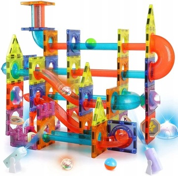 KLOCKI MAGNETYCZNE KONSTRUKCYJNE DUŻE ŚWIECĄCY TOR KULKOWY 110 elem.