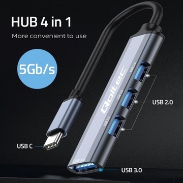 Адаптер-концентратор Qoltec USB-C 3.1 4 в 1 USB 3.0 3x USB 2.0