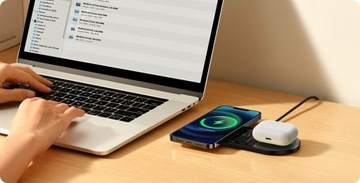 БЫСТРОЕ ИНДУКТИВНОЕ ЗАРЯДНОЕ УСТРОЙСТВО QI BASEUS, БЕСПРОВОДНОЕ, 2 в 1, ИНТЕЛЛЕКТУАЛЬНОЕ, 20 ВТ