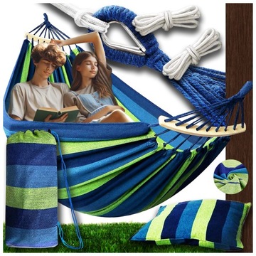 HAMAK DWUOSOBOWY OGRODOWY NAJWIĘKSZY XXL 290x150 TORBA+PODUSZKA PAŁĄK 60 CM