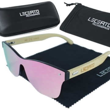 OKULARY PRZECIWSŁONECZNE UV400 DREWNIANE BAMBUSOWE ZESTAW LECERTO