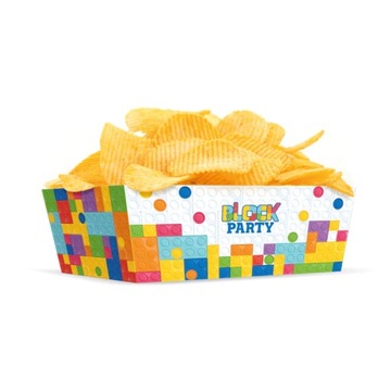 Papierowe PUDEŁKO A CHIPSY PRZEKĄSKI w kolorowe KLOCKI 6x15cm 3szt