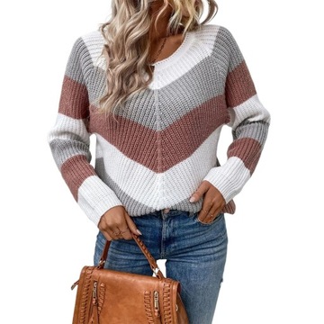 Knitted Top Sweater for Women Winter Crew Neck Str