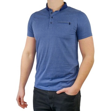 Koszulka Polo Męska Niebieska Polówka Bluzka BASTION Bez Wzorów Rozmiar L