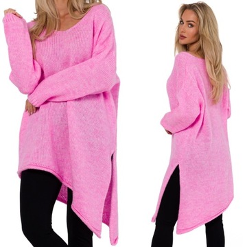 KARDIGAN SWETER KOBIECY SWETEREK OVERSIZE LUŻNY DŁUGI TUNIKA RÓŻOWY UNI
