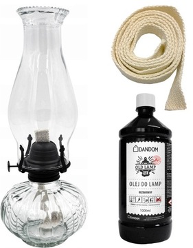 LAMPA NAFTOWA SZKLANA 550ml. + OLEJ 1L + KNOT 50cm