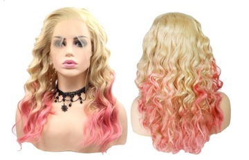 Peruka Lace front blond pastelowy róż ombre fale