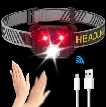 LATARKI CZOŁOWE MINI LED 6 TRYBY Z REGULACJĄ CZUJNIKA DO JOGGINGU