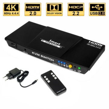 KVM-переключатель HDMI 2x1 4K USB 2.0 18 Гбит/с IR HDCP