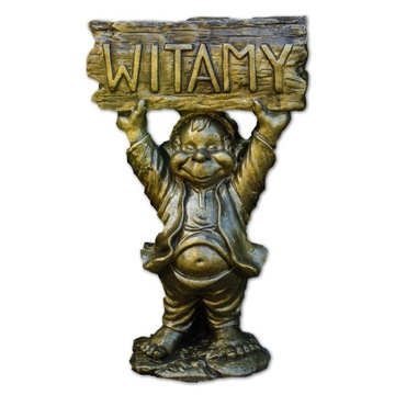 Figury Ogrodowe Krasnal Tabliczką Witamy z Betonu