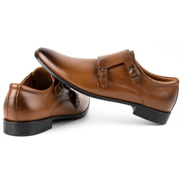 Skórzane buty wizytowe Monki 287LU jasny brąz zapinane klamrami 43
