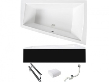 Wanna narożna z czarną obudową Intima Duo 170x125 prawa Besco syfon nogi