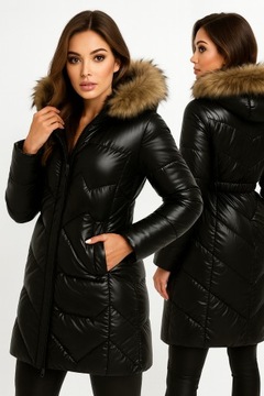 КУРТКА ЖЕНСКАЯ ЗИМНЯЯ, ПАРКА С МЕХОМ, ЧЕРНАЯ, УТЕПЛЕННАЯ, МЕХ S
