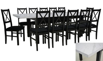 Stół 90x170/250 i 12 krzeseł drewno czarne MARMUR