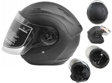KASK MOTOCYKLOWY OTWARTY MAT SKUTER CHOPPER Jet Czarny z SZYBĄ M