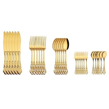 30pcs Stainless Steel Royal Cutlery Set Gold Dinnerware Western Food