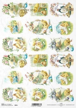 ITD Collection - Decoupage Papier RYŻOWY R0831 - KURCZAKI Wielkanocne - A4