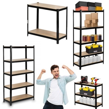 SOLIDNY POJEMNY Regał metalowy CZARNY 150x75x30 max 150kg na półkę