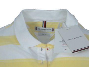 TOMMY HILFIGER polo damskie, biało-żółte paski, XL