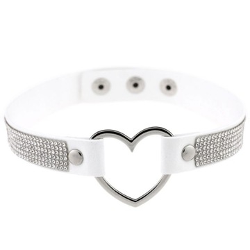 CHOKER OBROŻA Z KRYSZTAŁKAMI SEXY BIAŁA BIAŁY SERCE OBRÓŻKA NASZYJNIK