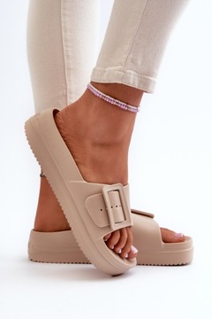 KLAPKI DAMSKIE PIANKOWE NA PLATFORMIE LEKKIE NN274A666 BEŻOWE 41