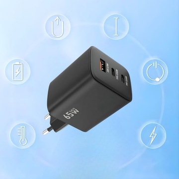SZYBKA ŁADOWARKA SIECIOWA 65W QC 4.0 PD GaN USB 2x USB-C KOSTKA UNIWERSALNA