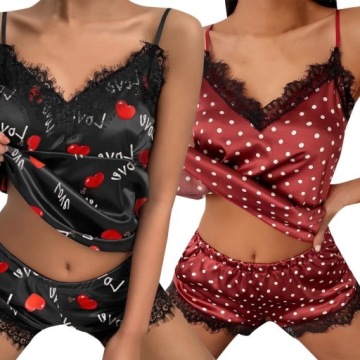 ЧУВСТВЕННАЯ АТЛАСНАЯ ЖЕНСКАЯ ПИЖАМА, КРУЖЕВО S