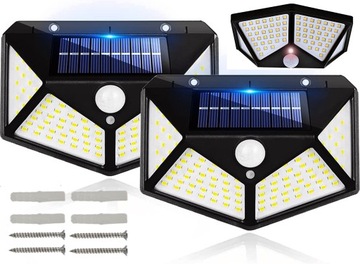 LAMPA SOLARNA 100 LED Z CZUJNIKIEM RUCHU ZMIERZCHU LAMPY KOMPLET 2 SZT