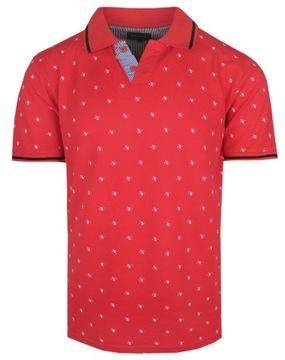 Koszulka Polo - Pako Jeans - Cynober (Chińska Czerwień), Drobny Wzór - L