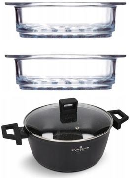 GARNEK DO GOTOWANIA NA PARZE ZWIEGER FORTE 2 poziomy SZKLANE INDUKCJA 20cm