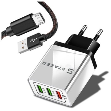 БЫСТРОЕ СЕТЕВОЕ ЗАРЯДНОЕ УСТРОЙСТВО QC + КАБЕЛЬ MICRO USB