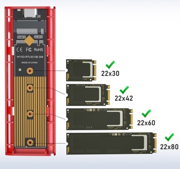 Корпус твердотельного накопителя NVME/SATA PCIe Диск M.2 USB-C 3.1 Gen 2