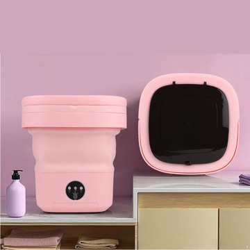 СКЛАДНАЯ МИНИ-ТУРИСТИЧЕСКАЯ ПОРТАТИВНАЯ СТИРАЛЬНАЯ МАШИНА, РОЗОВАЯ 11Л + КОРЗИНА