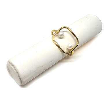 Nowoczesny złoty pierścionek z dwoma perłami perła złoto 585