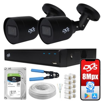 ZESTAW MONITORITNGU 2 CZARNE KAMERY IP 8MPX 4K POE