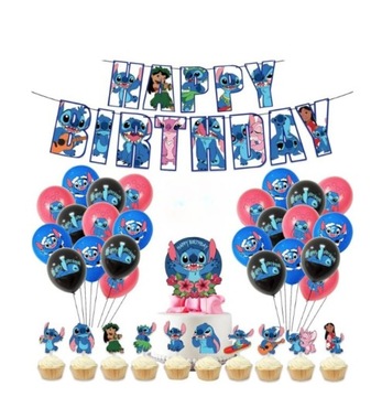 ZESTAW DEKORACJI URODZINOWYCH DLA DZIECKA LILO I STITCH BALONY BANER TOPERR
