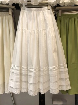 Umbrella Skirt Slimming Fairy Lace Stitching White