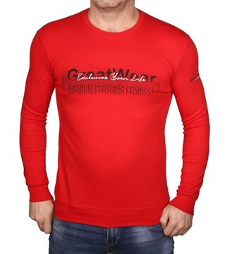 Bluza męska czerwona klasyczna z napisem bez kaptura bluzka SLIMFIT L