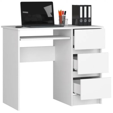 Компьютерный стол А-6, 90 см, правый стол, 3 ящика, 1 маленькая полка, белый