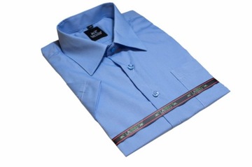47/48-3XL/4 Elegancka duża koszula męska niebieska indygo z krótkim rękawem