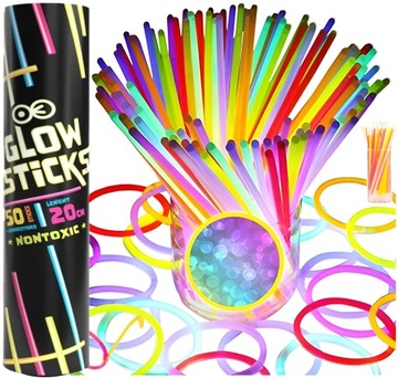 BRANSOLETKI OPASKI ŚWIECĄCE FLUORESCENCYJNE ŚWIETLIK URODZINY 50szt